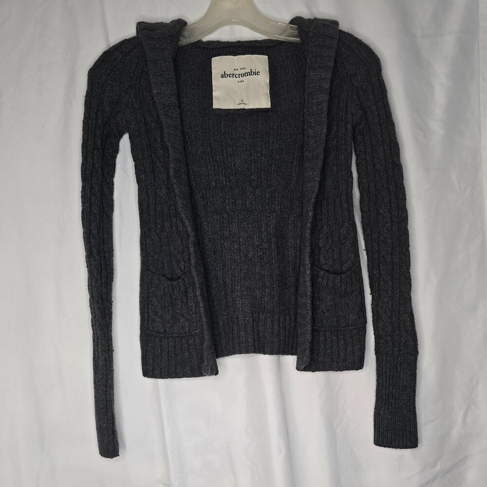 Abercrombie and Fitch Kids Wool Blend Knit Grey Hooded Cardigan Sm 2 Pockets